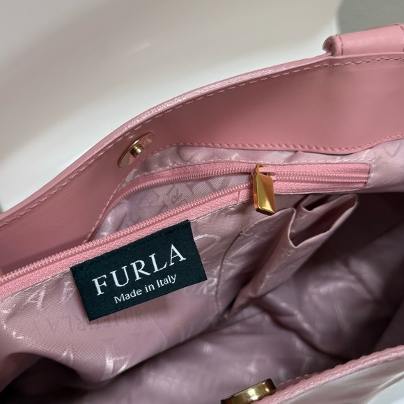 FURLA Vintage Designer Maeve Pink Vegan Leather Tote Bag with Gold Hardware - Picture 6 of 11